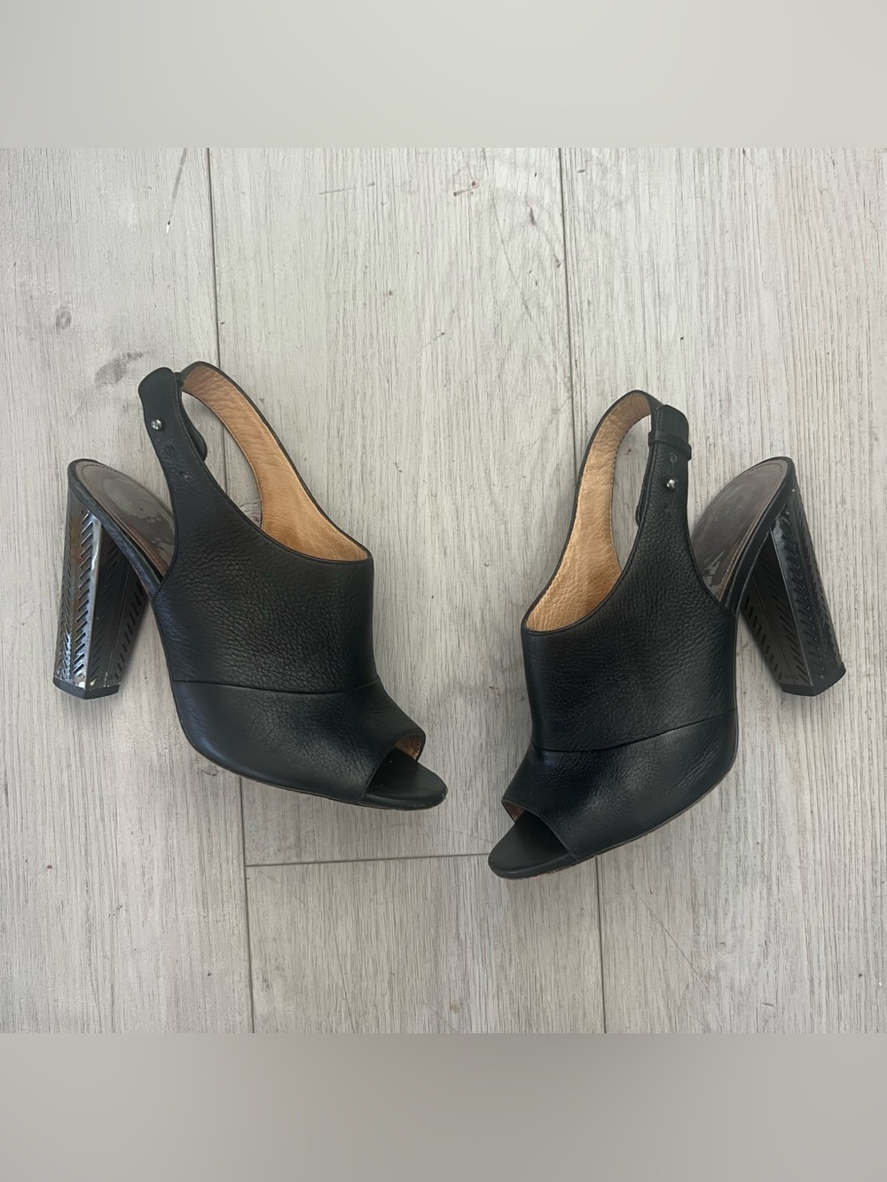 Coach Black Leather Peep-Toe Slingback Heels